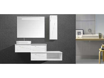 Waschtisch-Set, Marmoroptik, mit Seitenschrank, Unterschrank und Wandspiegel, IL2610
