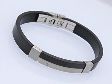 Edelstahl Silikon Armreif, Armband Schwarz Silber