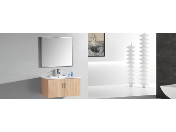 Badmöbel-Set aus Eiche, 3-teilig ink. Badspiegel/Waschbecken/Unterschrank, IL2548