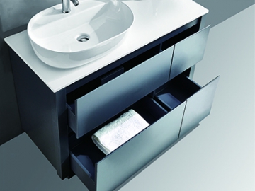 Waschtisch-Set stehend, mit ovalem Leuchtspiegel, Waschtischunterschrank und Waschbecken, IL-1931