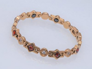 S1419-1 - Edelstahl Magnetarmband mit Zirkonia-Steinen, Magnetschmuck Magnetisches Gesundheitsarmband, Magnettherapie Armband