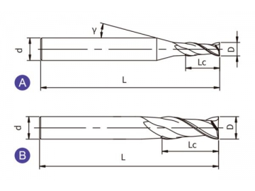 A-S2/SS2/SL2  Vollhartmetallfräser/ Hartmetall Schaftfräser für Aluminiumlegierungen, 2 Schneiden