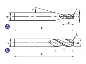 A-R3/RS3  Hartmetall Schaftfräser/ Eckradiusfräser für Aluminiumlegierungen, 3 Schneiden